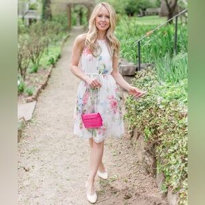 Ann Taylor Floral Belted Flare Dress Size 10 Halter Neck NEW